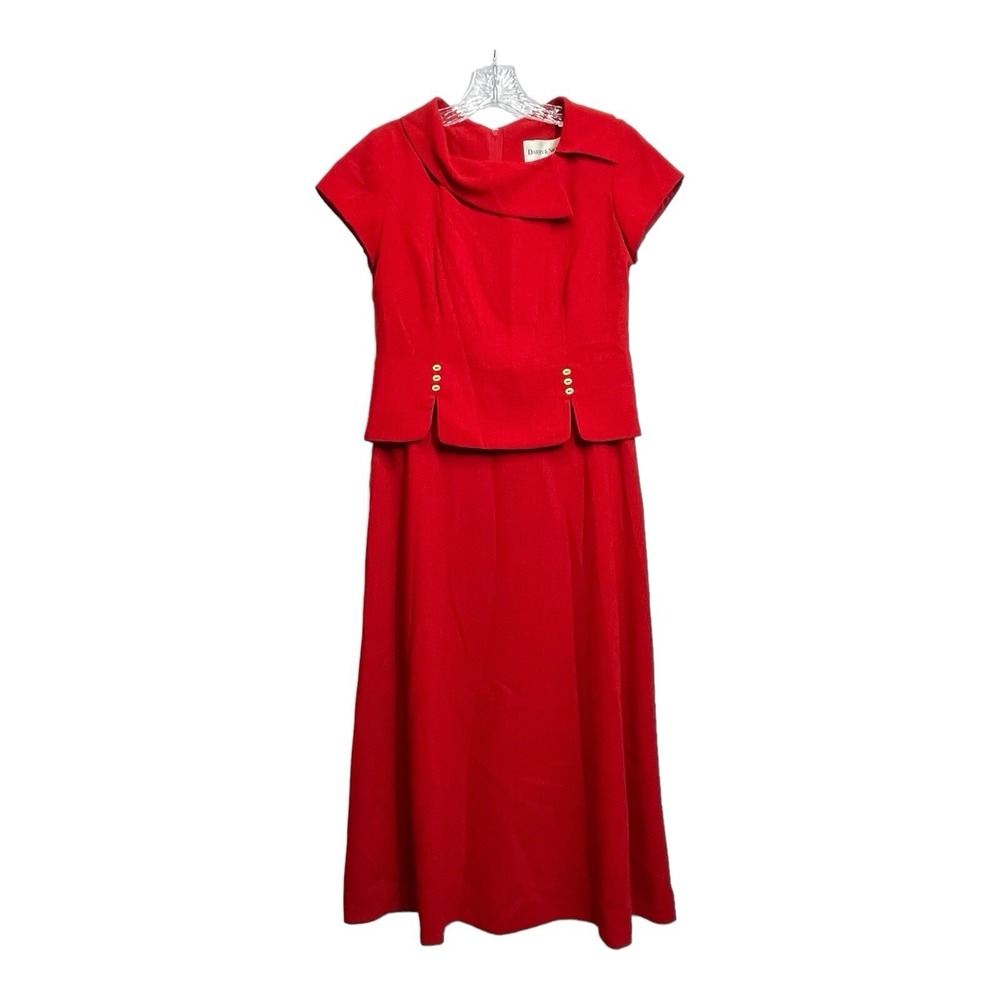 Danny & Nicole Red Short Sleeve Collared Midi Dress Womens 4P